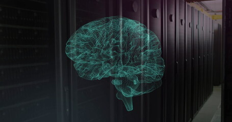 Poster - Image of ai data processing and brain over computer servers