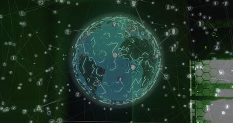 Poster - Image of globe with connections over computer server