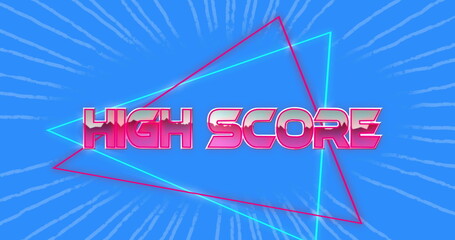 Poster - Image of high score text over lines on blue background