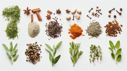 Wall Mural - Spices and herbs on a plain white backdrop