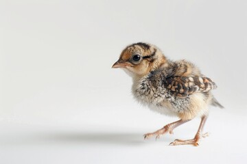 Wall Mural - A Small Chick Stands on a White Background