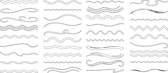 Wall Mural - wavy lines vector, decorative black line design elements, abstract curve, divider illustration set, 