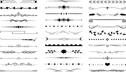 Wall Mural - border line, divider vector set, decorative floral ornamental elements design, swirl patterns vintag