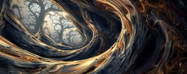 Wall Mural - infinite fractal wood background generative ai