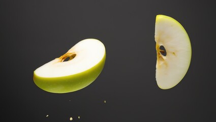 Wall Mural - Falling Fresh apple half slice on plain black background