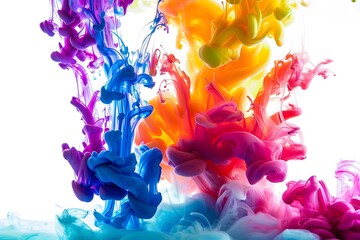 Wall Mural - Colorful ink flowing in water on white background