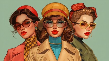 Wall Mural - Three Stylish Women with Sunglasses