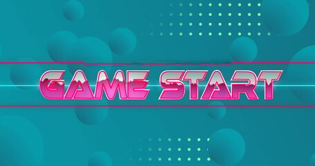 Poster - Image of game start text over blue shapes