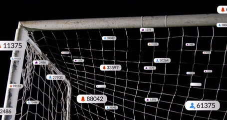Poster - Image of digital data processing over caucasian football goal 