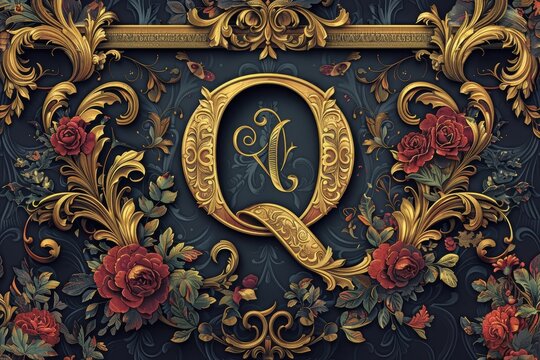 An elegant illustration showcasing the letter Q rendered in a decorative and ornamental style. This artwork adds a touch of sophistication to any project.