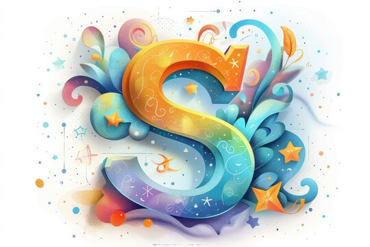 A whimsical illustration of the letter S with playful elements like stars and swirls perfect for adding a fun and creative touch to your projects.