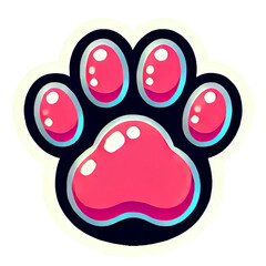 Wall Mural - Cute pink cat paw sticker with white outline on transparent background clipart