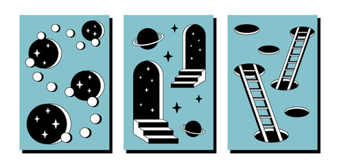 Wall Mural - Surrealism posters set. Surreal abstract posters. Surrealism cards set.