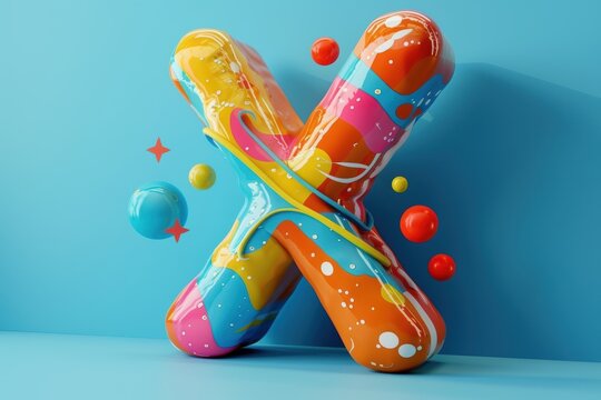 A fun and quirky illustration of the letter X with a cartoonish style and cheerful colors great for adding a playful element to your projects.