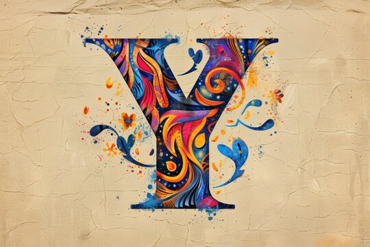 A creative illustration of the letter Y designed with intricate patterns and textures adding a unique flair to any project.
