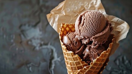 Canvas Print - Chocolate ice cream served in a waffle cone on artisanal paper