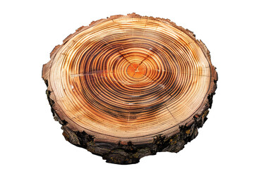 Round cut down tree with annual rings on transparent background Generative Ai