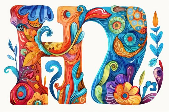 A whimsical illustration of the letter H with playful doodles and bright colors perfect for adding a fun and cheerful vibe to any project.