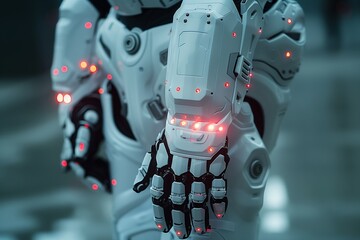 Aufkleber - close up of white robot hand with red lights