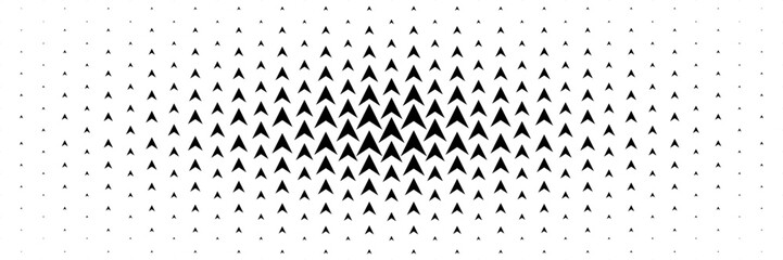 Poster - horizontal halftone of black arrow spreading from center for pattern and background.