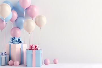 Celebration with Pink and Blue Balloons and Presents