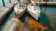 © Studio - Studio shot photo of a collision between two recreational vessel yachts at the pier yacht club an oil spill at sea