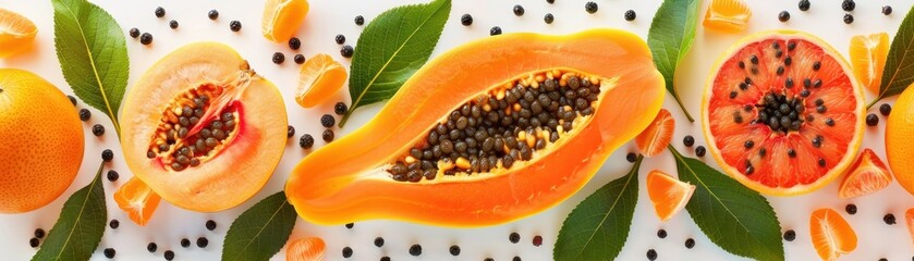 Canvas Print - A fruit salad with oranges, kiwi, and pineapple. The pineapple is cut in half and the kiwi is sliced