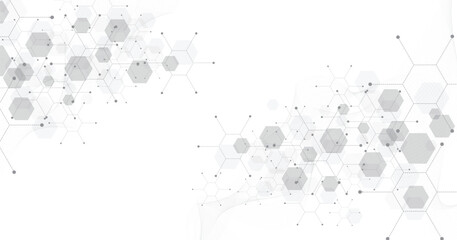 Aufkleber -  Hexagon geometric on a white background. healthcare medical and technology background.Graphic digital science concept design.
