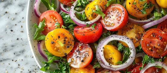 Wall Mural - Close-Up of a Fresh Tomato Salad with Herbs