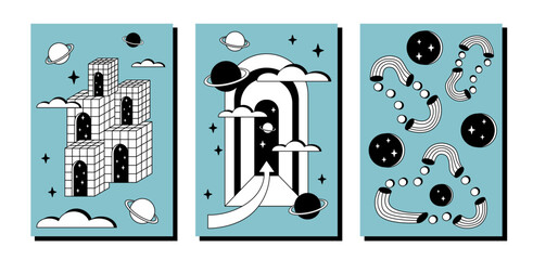 Wall Mural - Surrealism posters set. Surreal abstract posters. Surrealism cards set.