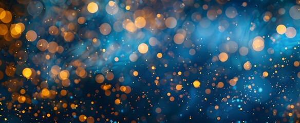 Poster - A blue background with golden bokeh lights, creating an enchanting and magical atmosphere for wedding or party decoration