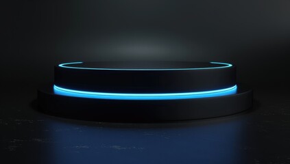 Sticker - Black Background with Glowing Blue Light on Futuristic Podium