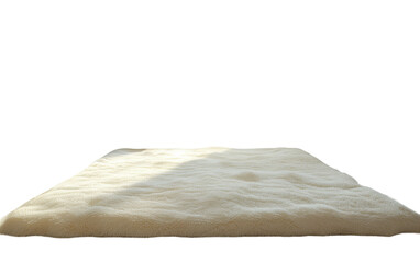 A soft white fur rug lays flat, catching the warm glow of the sun