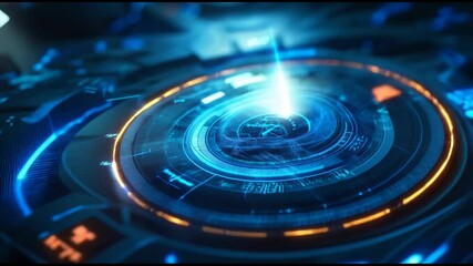 Wall Mural - Stunning sci-fi round hud element for technology backgrounds. Abstract futuristic texture on seamless loop..