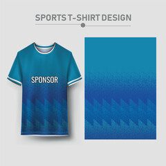 Wall Mural - T-shirt sport jersey design template with geometric halftone background. Sport uniform in front view. Shirt mock up for sport club. Vector Illustration