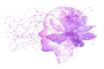 Aufkleber - Abstract digital art blending a woman's face with a flower, symbolizing the fusion of technology and nature in a modern, futuristic aesthetic