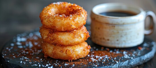 Crispy Onion Rings with a Cup of Coffee