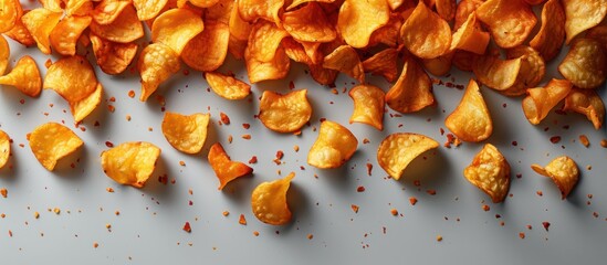 Canvas Print - A Heap of Crunchy Potato Chips with a Sprinkle of Red Pepper