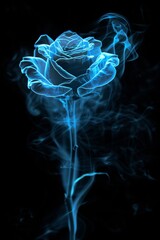 Aufkleber - Glowing blue rose with swirling smoke, creating a mystical and surreal ambiance, blending the elements of fantasy and floral elegance