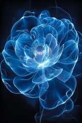 Aufkleber - Glowing blue flower radiating ethereal light, blending nature's beauty with a mystical and surreal artistic representation