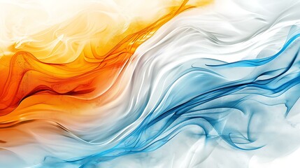 Poster - Colorful abstract wave background in a blend of orange, white, and blue, evoking a sense of fluidity