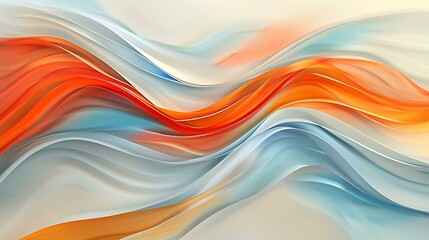 Poster - Colorful abstract wave background in a blend of orange, white, and blue, evoking a sense of fluidity
