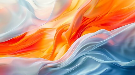 Poster - Colorful abstract wave background in a blend of orange, white, and blue, evoking a sense of fluidity