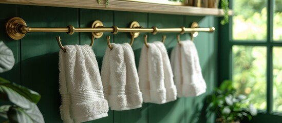 Sticker - Four White Towels Hanging on a Gold Towel Rack