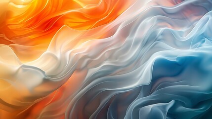 Poster - Colorful abstract wave background in a blend of orange, white, and blue, evoking a sense of fluidity