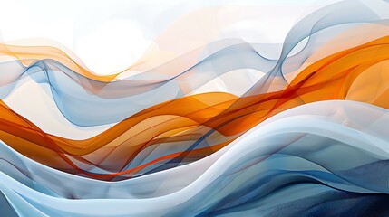Poster - Dynamic composition with flowing wave patterns in shades of orange, white, and blue on an abstract backdrop