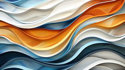Poster - Modern abstract artwork showcasing wavy patterns in orange, white, and blue hues, ideal for creative projects