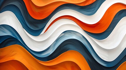 Poster - Modern abstract artwork showcasing wavy patterns in orange, white, and blue hues, ideal for creative projects