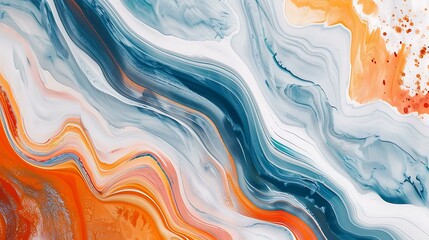 Poster - modern abstract artwork showcasing wavy patterns in orange, white, and blue hues, ideal for creative