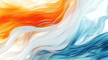Poster - Vibrant abstract background featuring swirling orange, white, and blue waves with smooth transitions